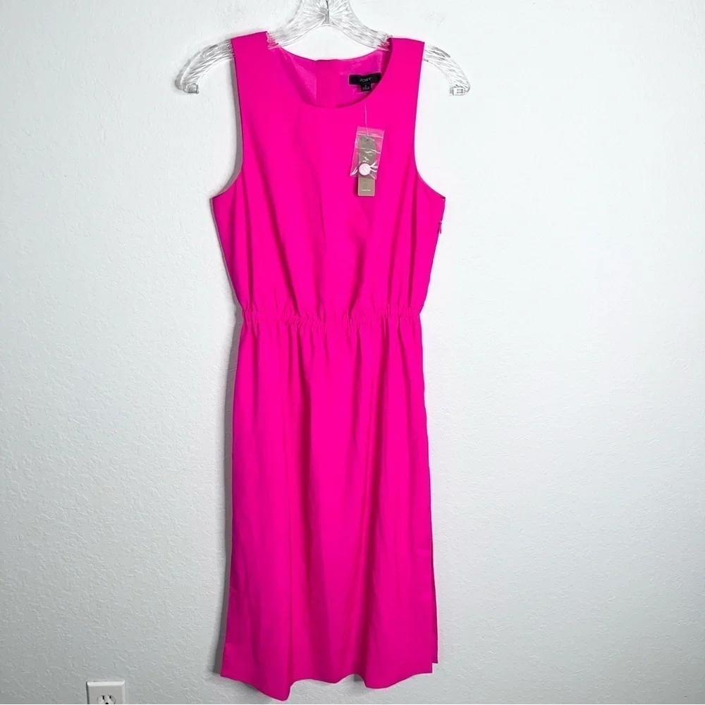J. Crew Midi Dress Women’s Size 2 Button Back Hot Pink Sleeveless Slit Sides B24